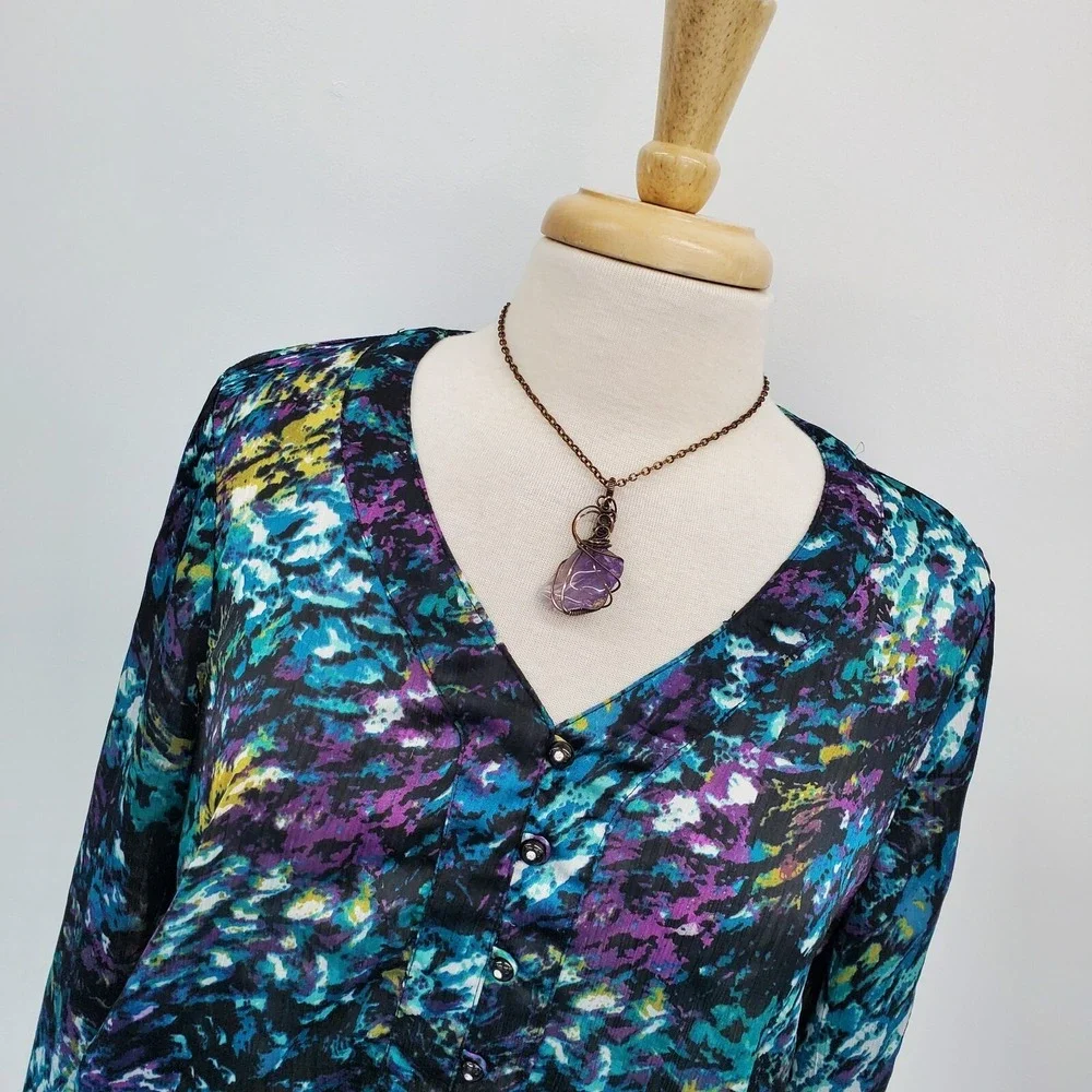 Fashion Bug Peplum Blouse Floral Chiffon Button Front Boho Top L‎ - Picture 7 of 15
